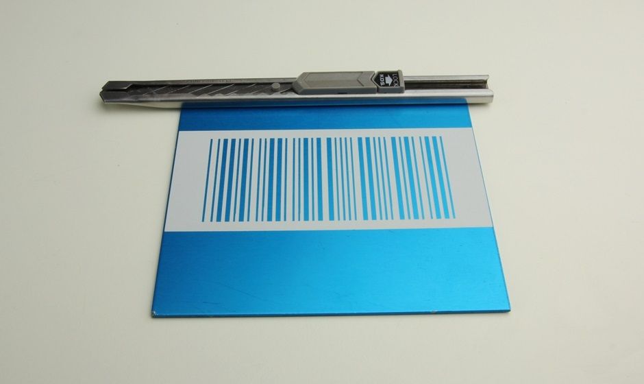 Laser engraving of barcode on anodized aluminum plate