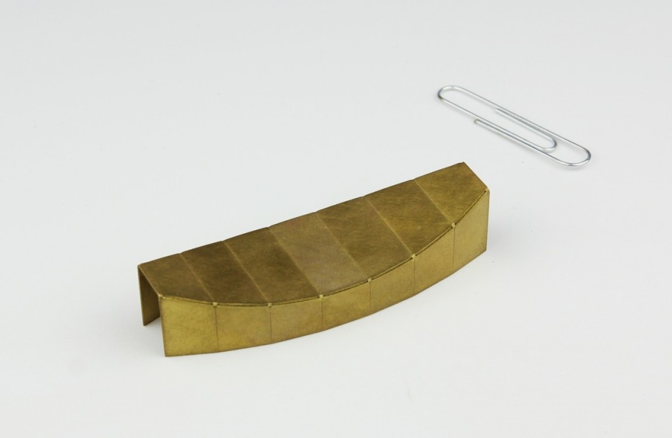 Laser cutting of 0.8mm thick brass and bending to a three dimensional structure according to defined folding lines