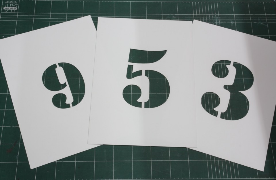 Laser cutting of numbers stencils for outdoor use made of polypropylene 0.8mm thick