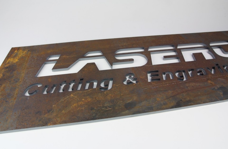 Laser cutting of Carbon Steel sign - 6 mm thick