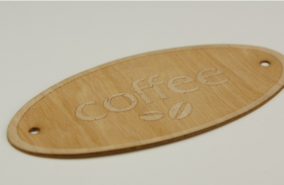 Laser engraved veneer sign for indoor decorative use - 1.5 mm thick